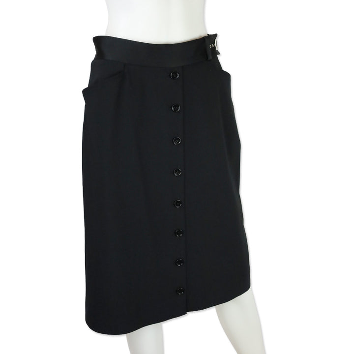 Dolce & Gabbana Black Silk Buckle Button Down Skirt