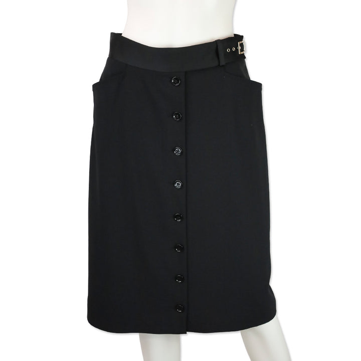 Dolce & Gabbana Black Silk Buckle Button Down Skirt