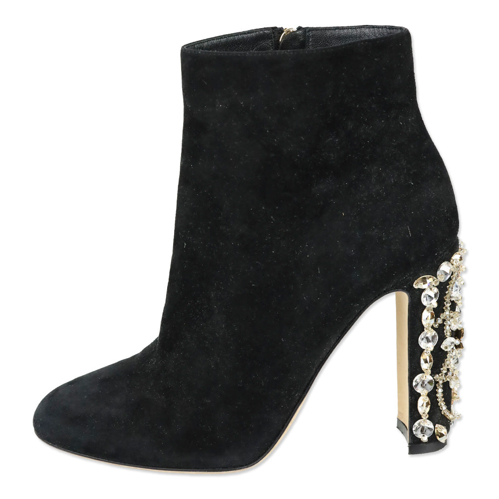 Dolce & Gabbana Black Suede Crystal Embellishment Ankle Boots