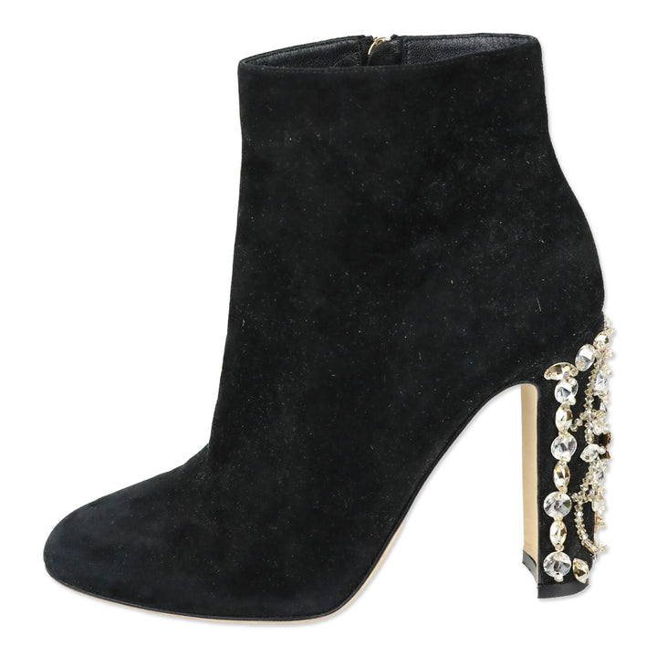 Dolce & Gabbana Black Suede Crystal Embellishment Ankle Boots