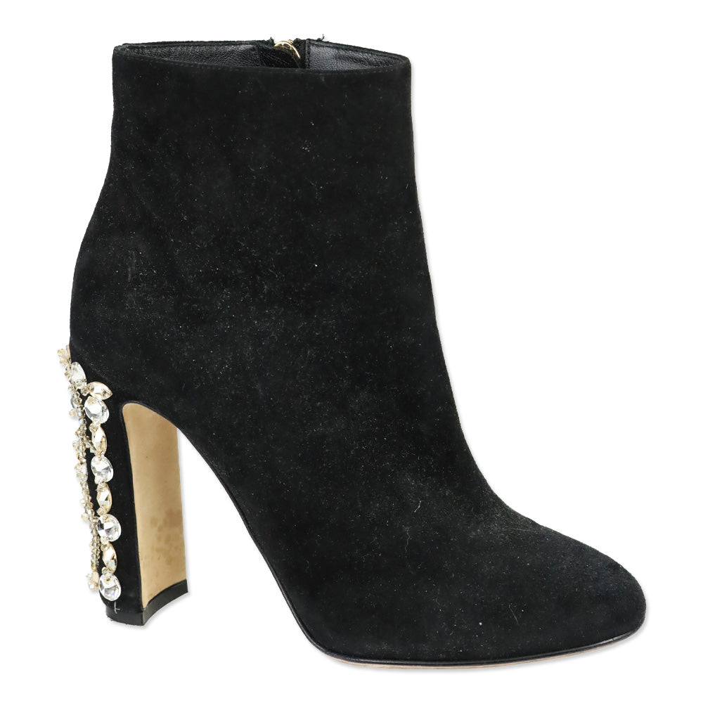 Dolce & Gabbana Black Suede Crystal Embellishment Ankle Boots