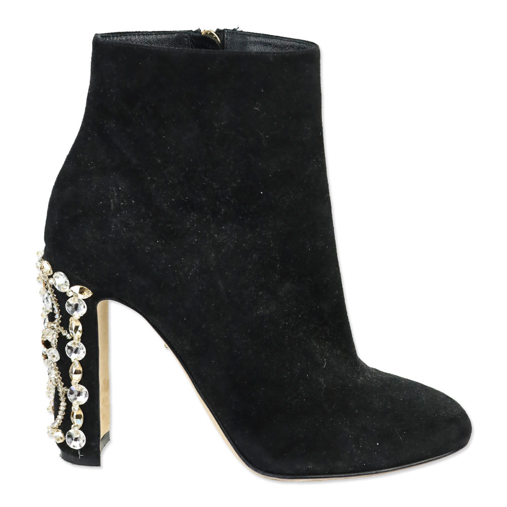 Dolce & Gabbana Black Suede Crystal Embellishment Ankle Boots