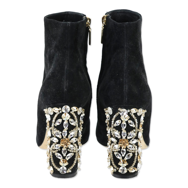 Dolce & Gabbana Black Suede Crystal Embellishment Ankle Boots