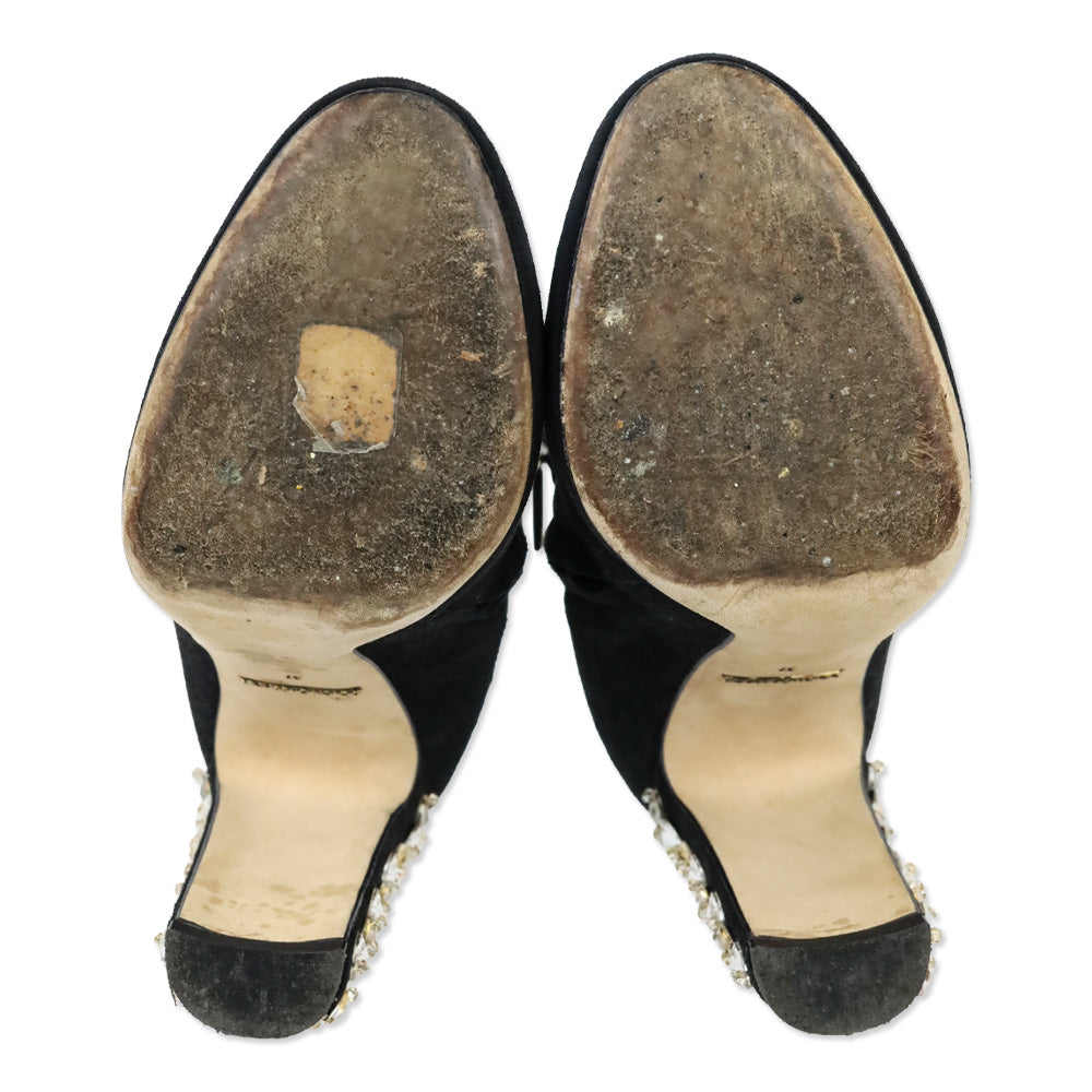 Dolce & Gabbana Black Suede Crystal Embellishment Ankle Boots