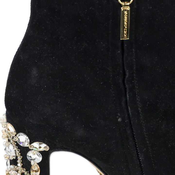 Dolce & Gabbana Black Suede Crystal Embellishment Ankle Boots