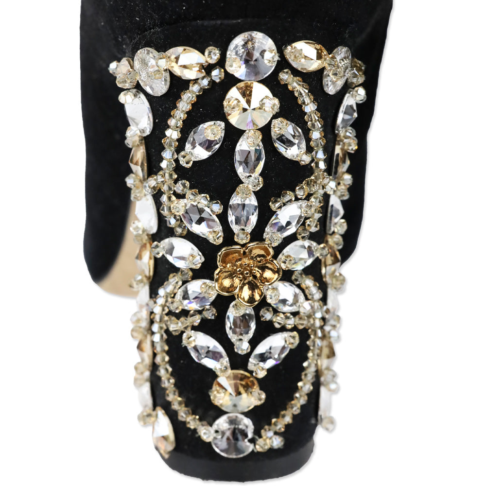Dolce & Gabbana Black Suede Crystal Embellishment Ankle Boots
