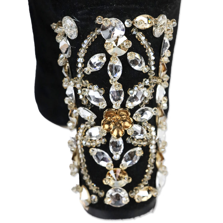 Dolce & Gabbana Black Suede Crystal Embellishment Ankle Boots