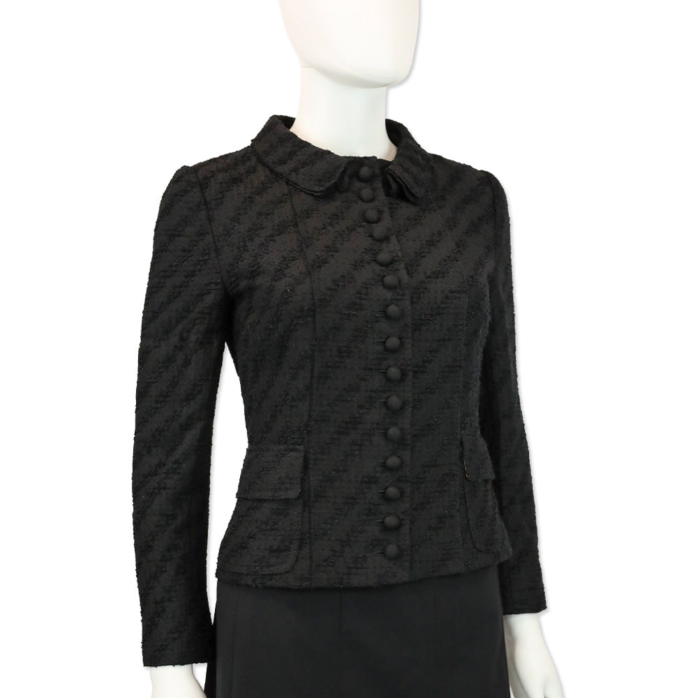 Dolce & Gabbana Black Tweed Double Collar Button Front Jacket