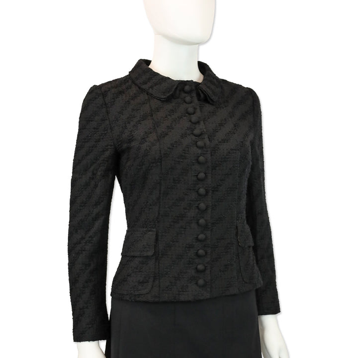 Dolce & Gabbana Black Tweed Double Collar Button Front Jacket