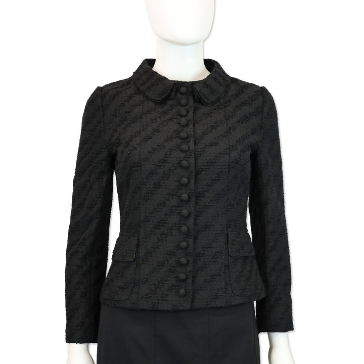 Dolce & Gabbana Black Tweed Double Collar Button Front Jacket