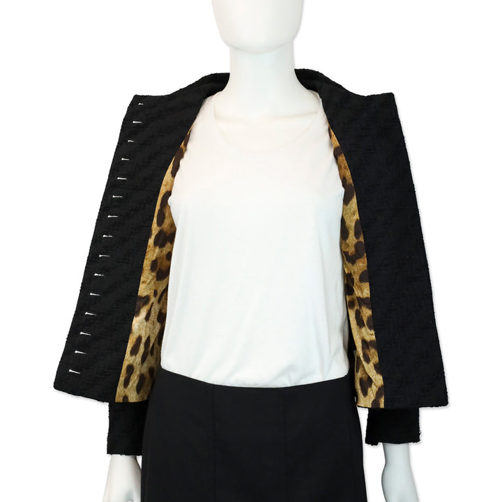 Dolce & Gabbana Black Tweed Double Collar Button Front Jacket