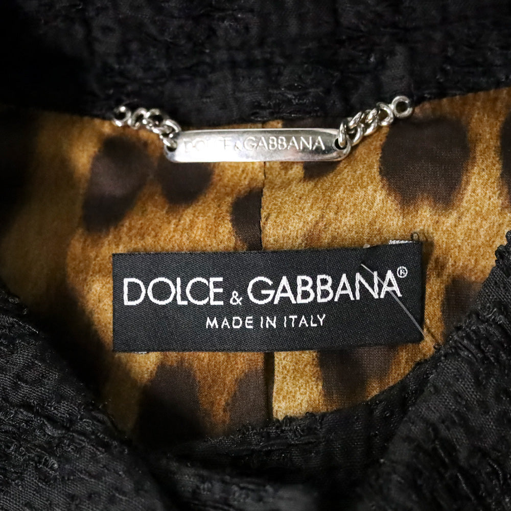 Dolce & Gabbana Black Tweed Double Collar Button Front Jacket