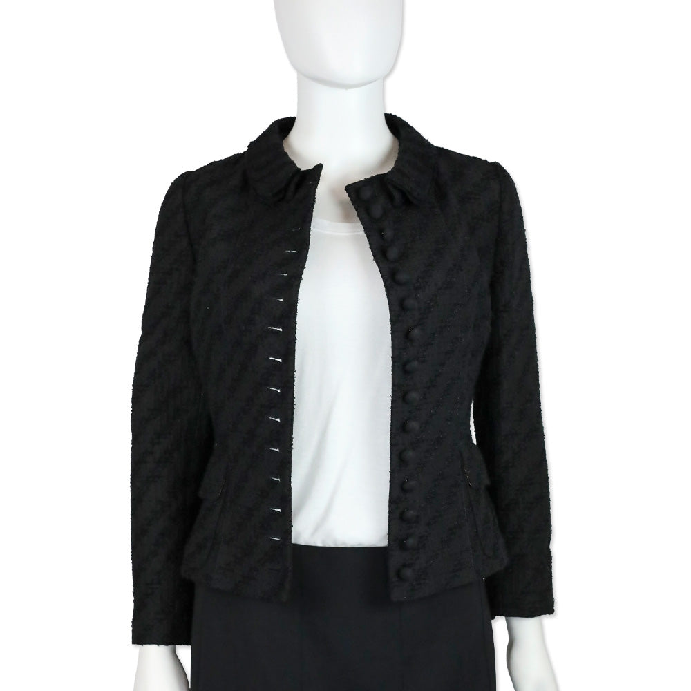 Dolce & Gabbana Black Tweed Double Collar Button Front Jacket