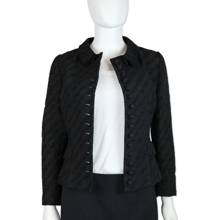 Dolce & Gabbana Black Tweed Double Collar Button Front Jacket