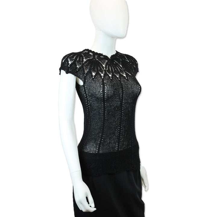 Dolce & Gabbana Black Wool Crochet Knit Cap-Sleeve Top