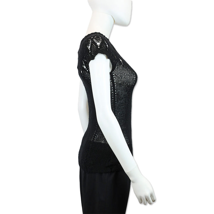 Dolce & Gabbana Black Wool Crochet Knit Cap-Sleeve Top
