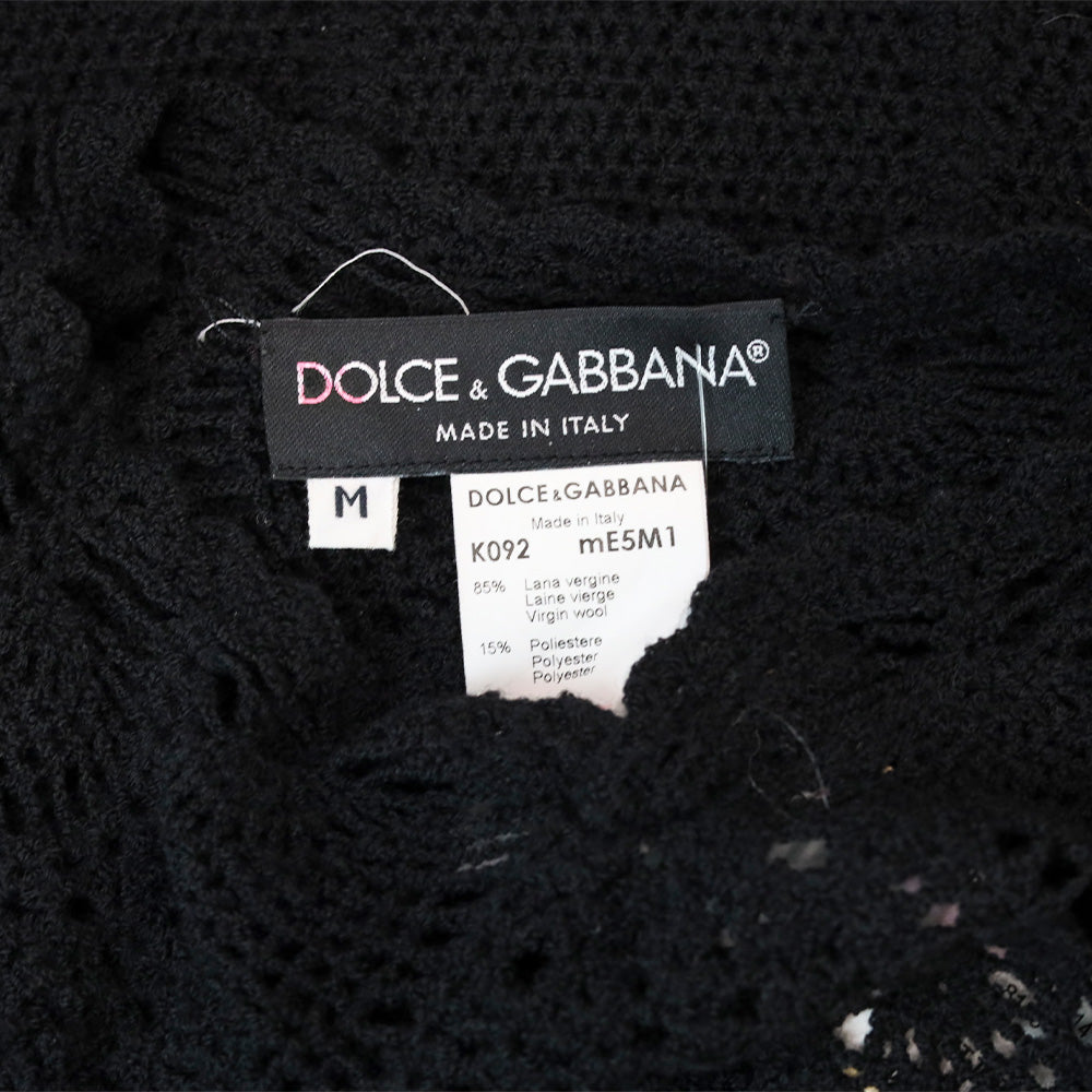 Dolce & Gabbana Black Wool Crochet Knit Cap-Sleeve Top
