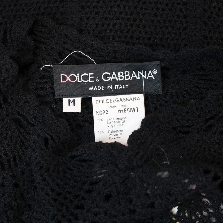 Dolce & Gabbana Black Wool Crochet Knit Cap-Sleeve Top
