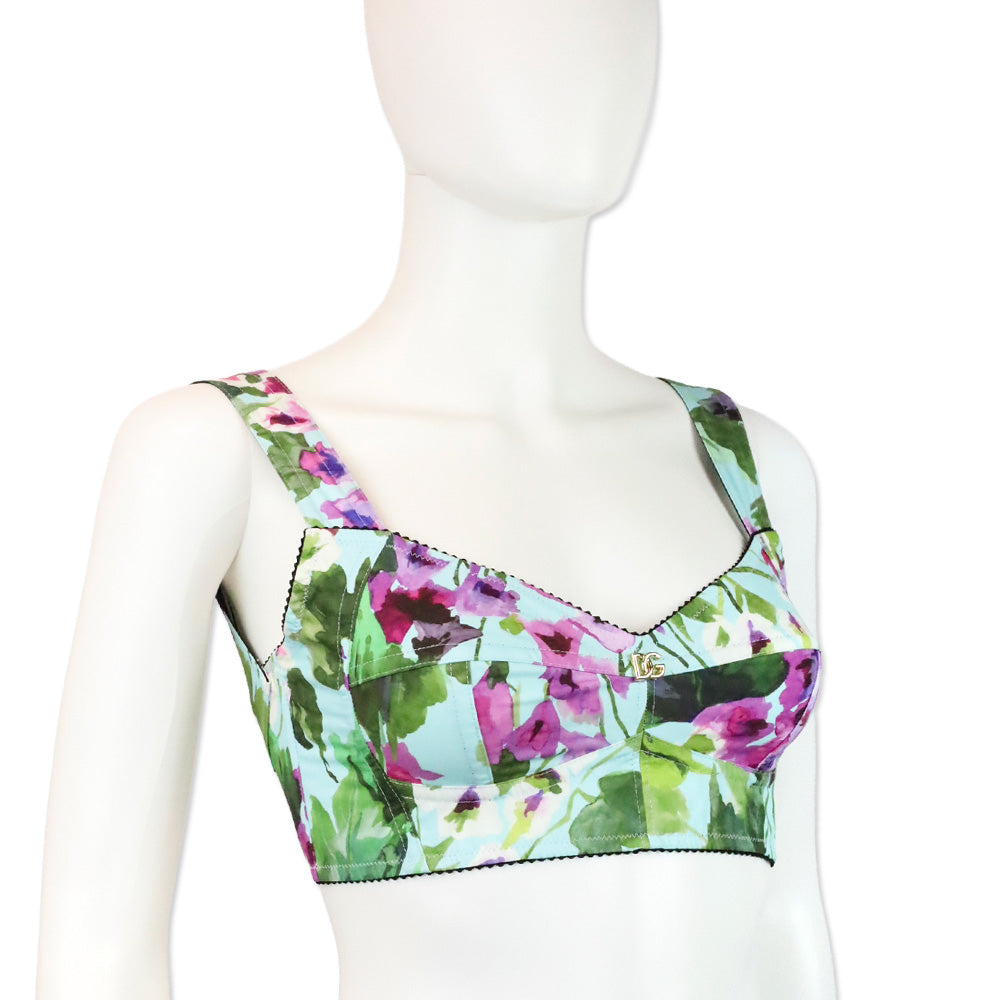 Dolce & Gabbana Bluebell-Print Corset Crop Top