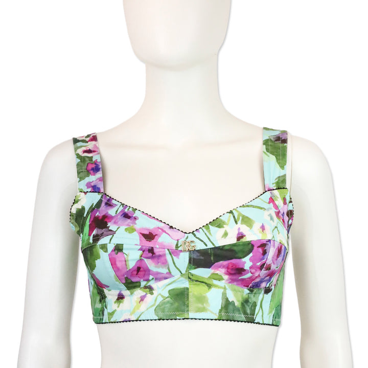 Dolce & Gabbana Bluebell-Print Corset Crop Top