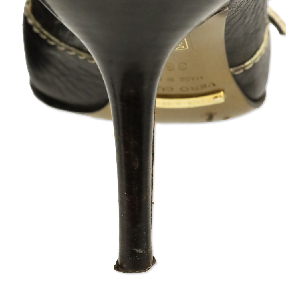 Dolce & Gabbana Brown Leather Buckle Peep-Toe Pumps
