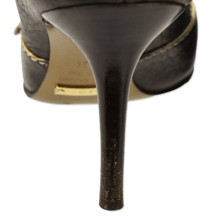 Dolce & Gabbana Brown Leather Buckle Peep-Toe Pumps