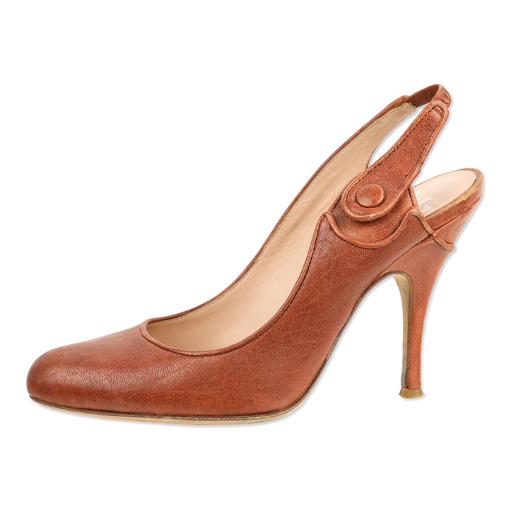 Dolce & Gabbana Brown Leather Button Slingback Pump