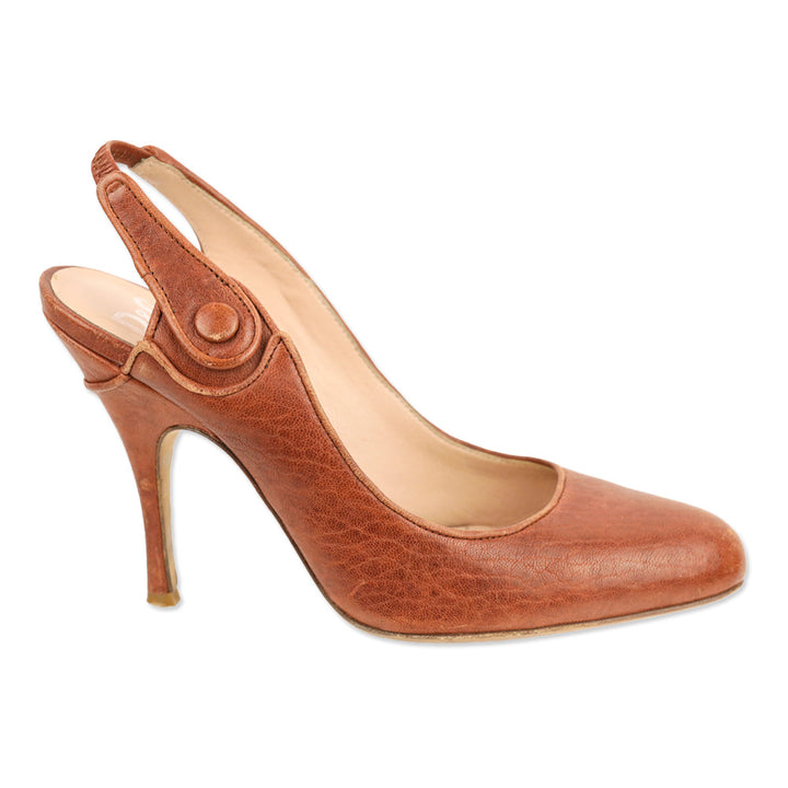 Dolce & Gabbana Brown Leather Button Slingback Pump