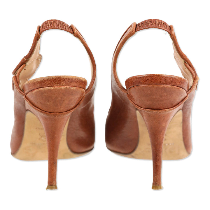 Dolce & Gabbana Brown Leather Button Slingback Pump