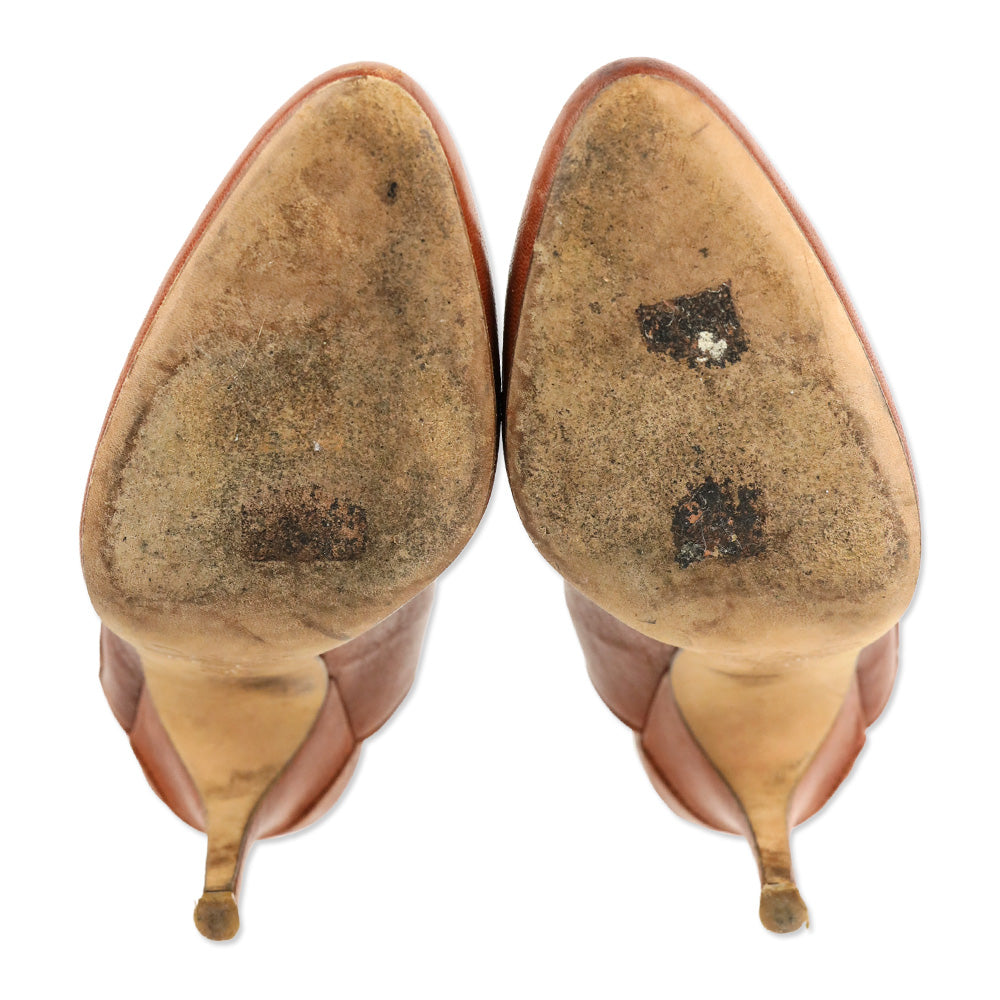 Dolce & Gabbana Brown Leather Button Slingback Pump