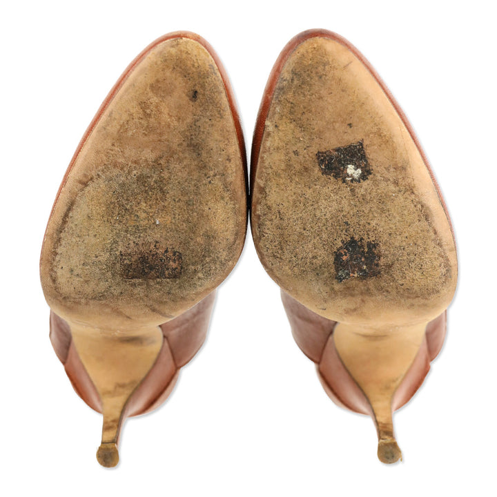 Dolce & Gabbana Brown Leather Button Slingback Pump