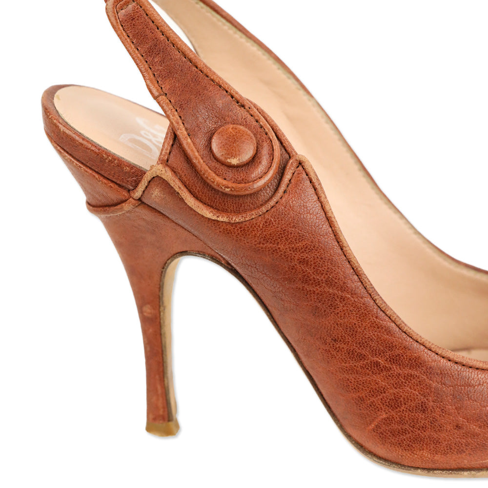 Dolce & Gabbana Brown Leather Button Slingback Pump
