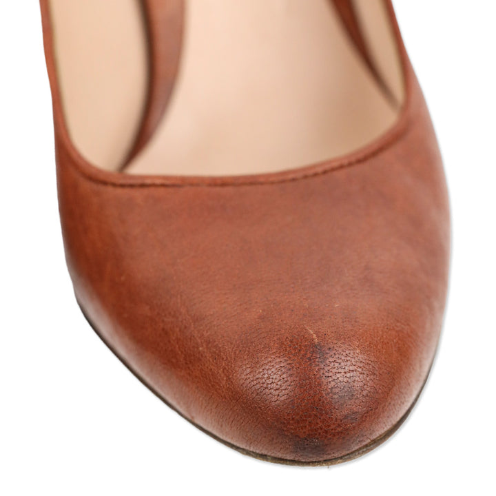 Dolce & Gabbana Brown Leather Button Slingback Pump