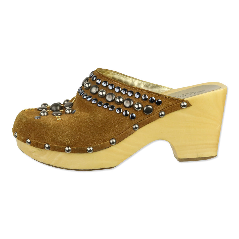 Dolce & Gabbana Brown Suede Studded Mule Clogs
