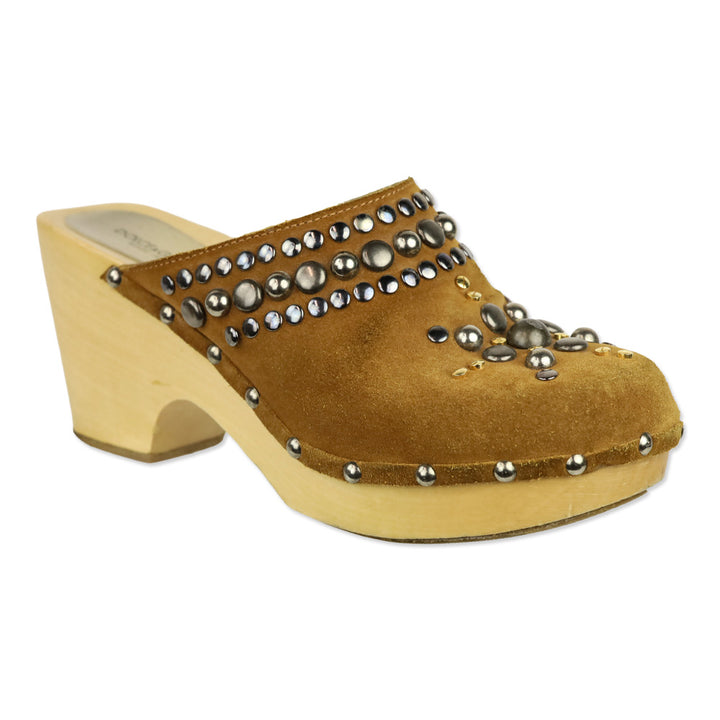 Dolce & Gabbana Brown Suede Studded Mule Clogs