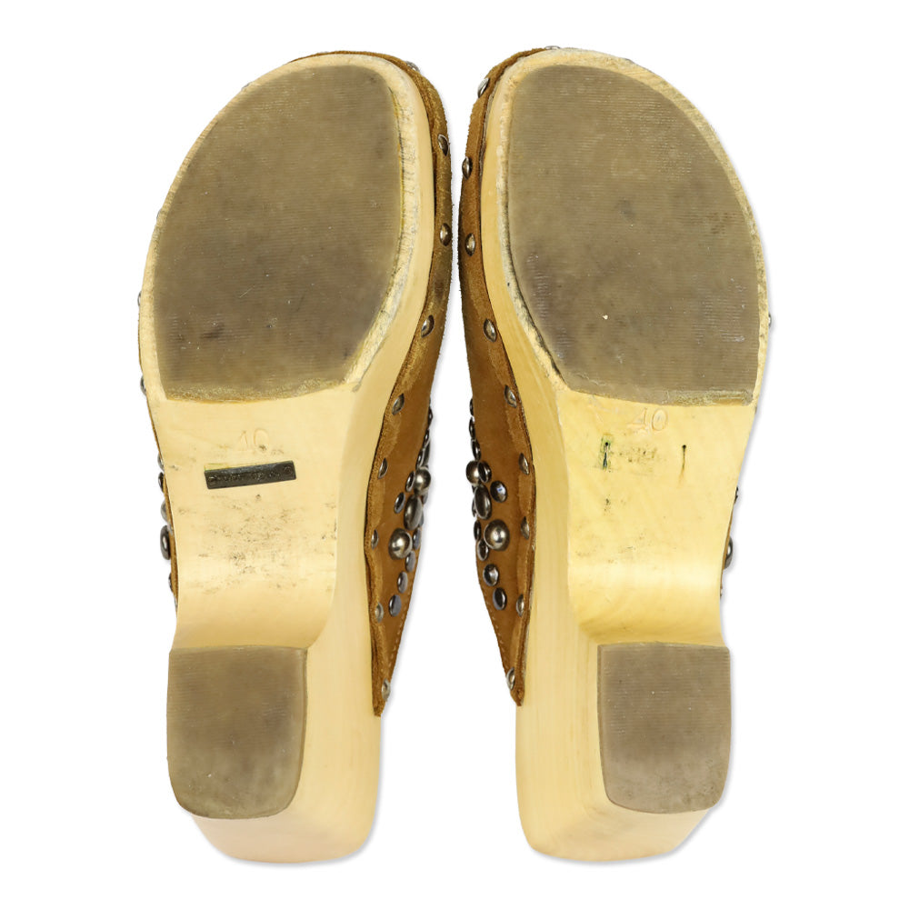Dolce & Gabbana Brown Suede Studded Mule Clogs