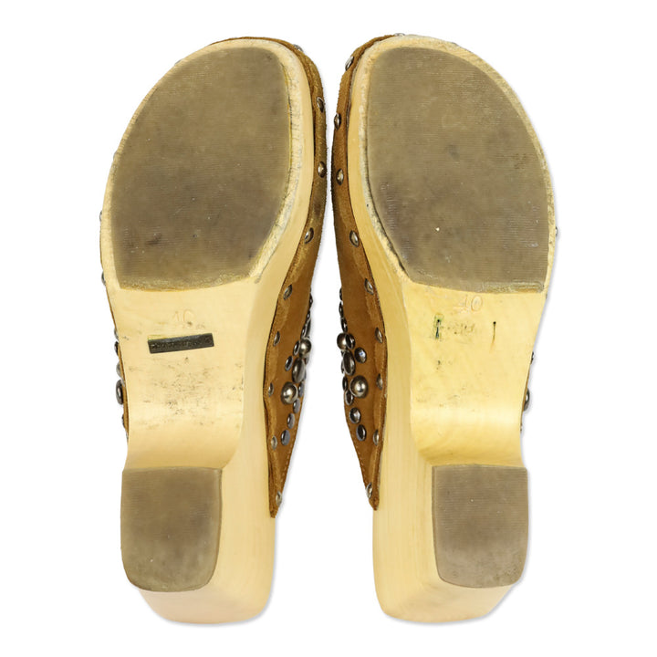 Dolce & Gabbana Brown Suede Studded Mule Clogs