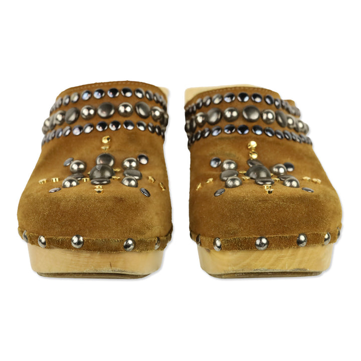 Dolce & Gabbana Brown Suede Studded Mule Clogs