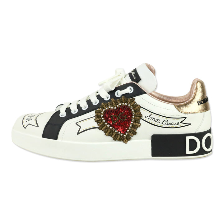 Dolce & Gabbana Calfskin Portofino Sneakers with Embroidery