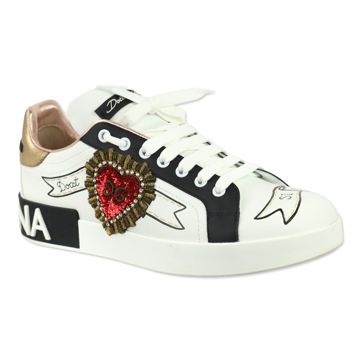 Dolce & Gabbana Calfskin Portofino Sneakers with Embroidery