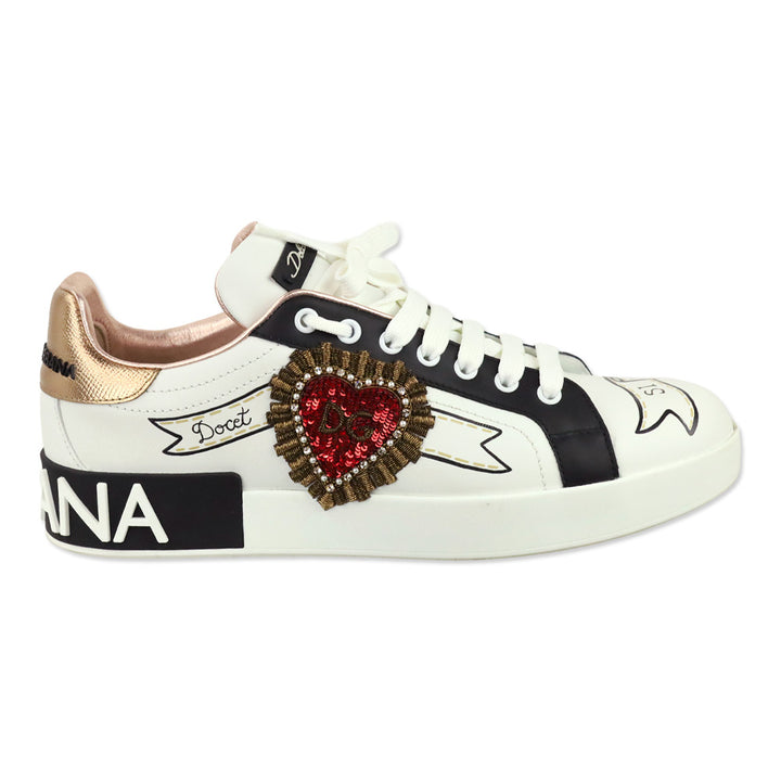 Dolce & Gabbana Calfskin Portofino Sneakers with Embroidery