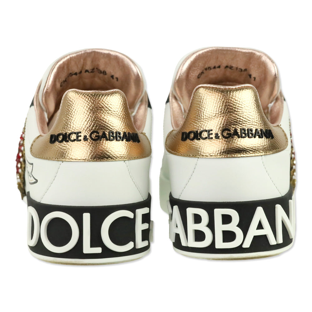 Dolce & Gabbana Calfskin Portofino Sneakers with Embroidery