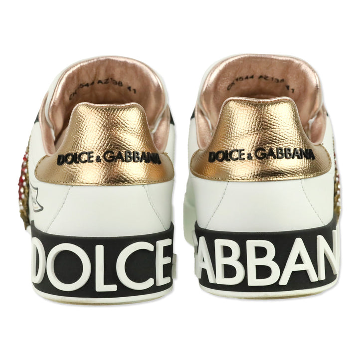 Dolce & Gabbana Calfskin Portofino Sneakers with Embroidery