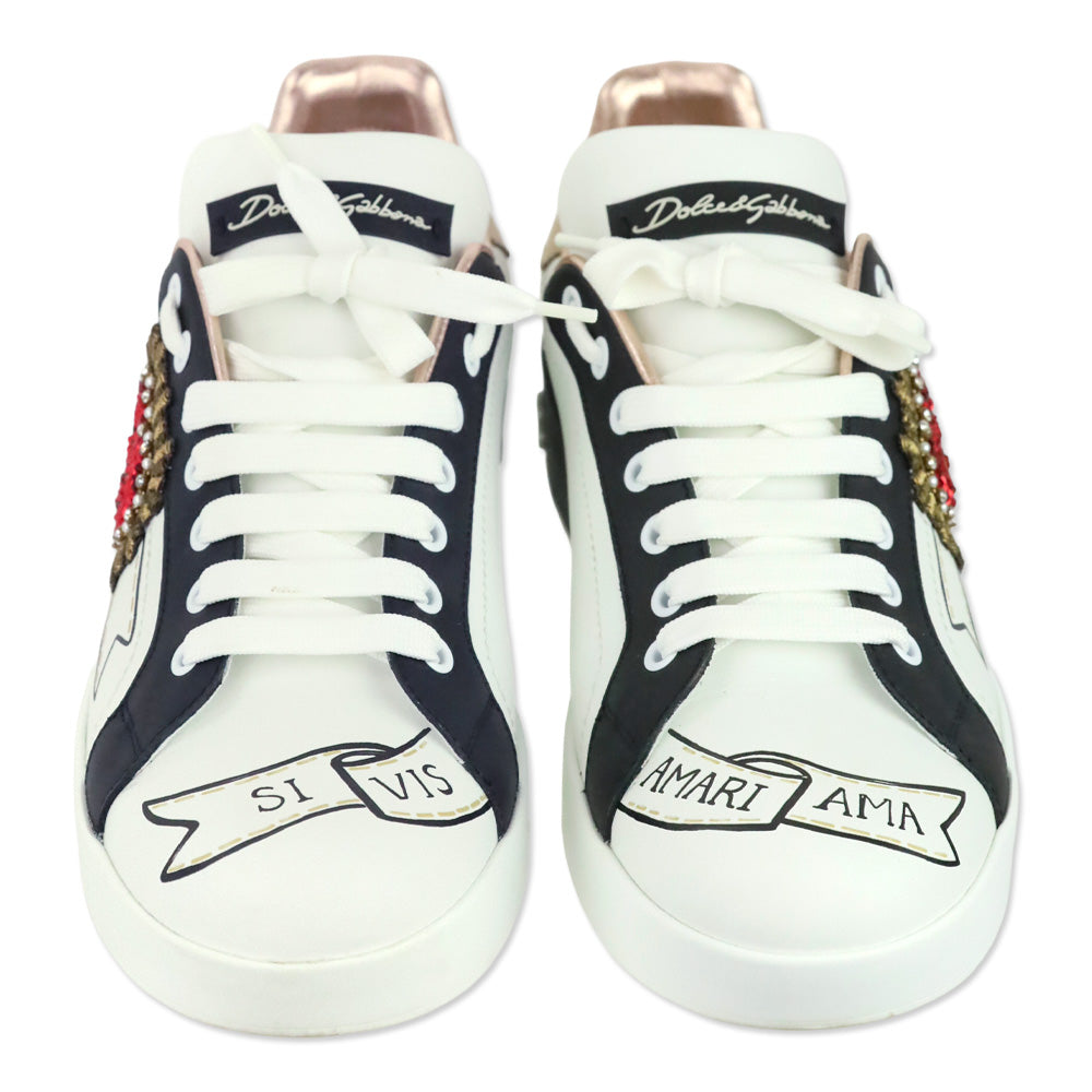Dolce & Gabbana Calfskin Portofino Sneakers with Embroidery