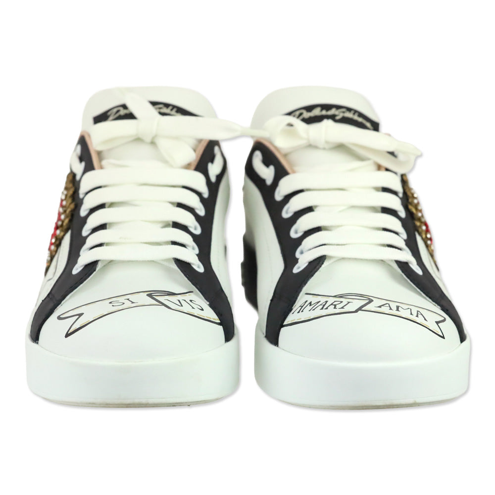 Dolce & Gabbana Calfskin Portofino Sneakers with Embroidery