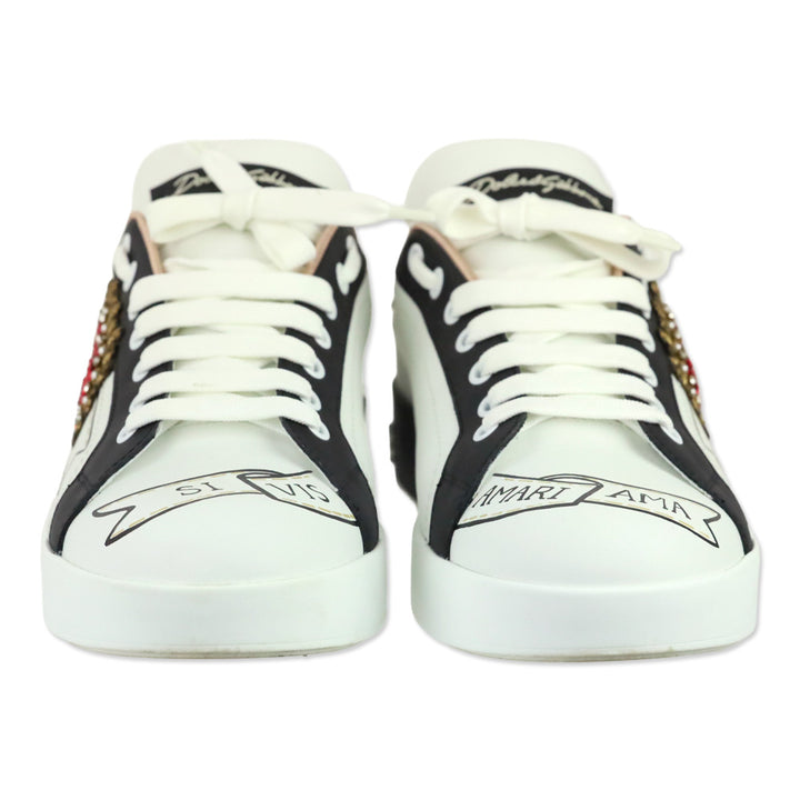 Dolce & Gabbana Calfskin Portofino Sneakers with Embroidery