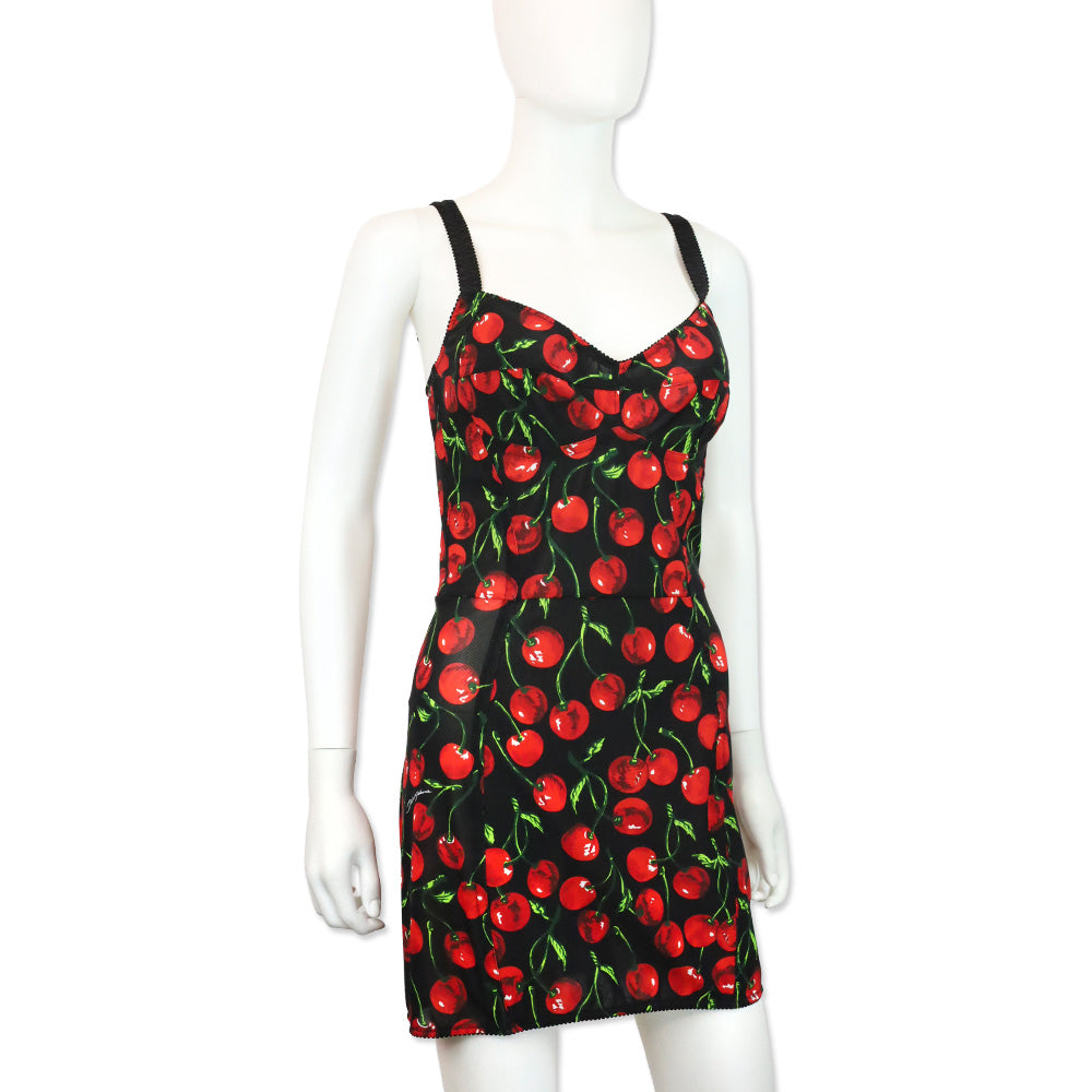 Dolce & Gabbana Cherry Print Mesh Corset Mini Dress