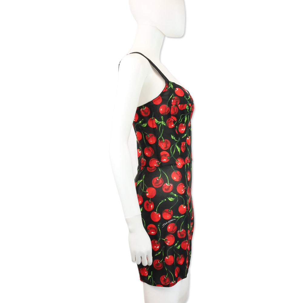 Dolce & Gabbana Cherry Print Mesh Corset Mini Dress