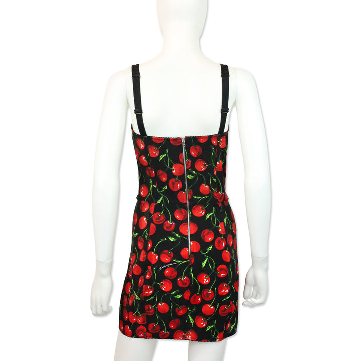 Dolce & Gabbana Cherry Print Mesh Corset Mini Dress