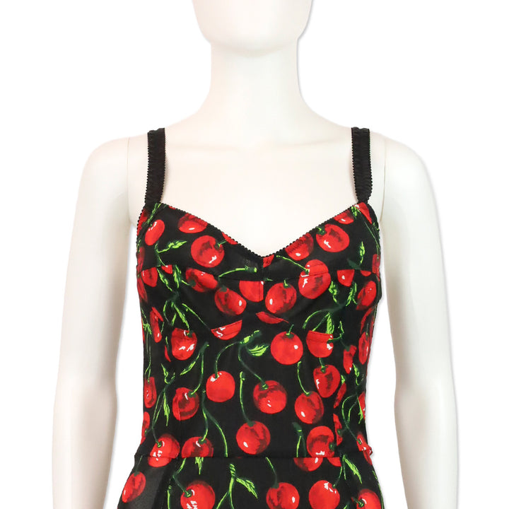 Dolce & Gabbana Cherry Print Mesh Corset Mini Dress